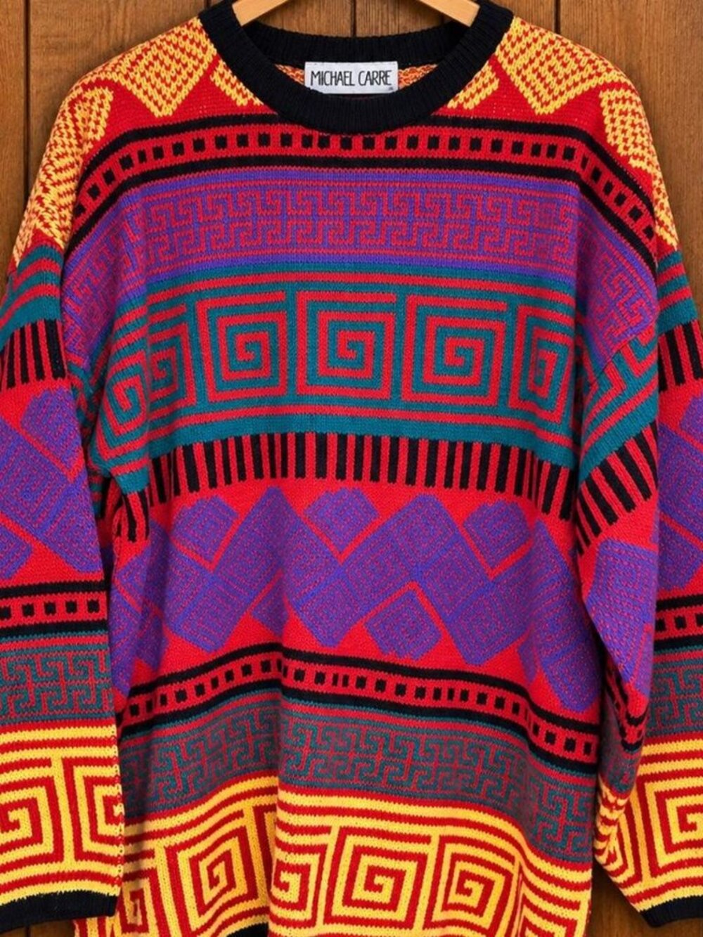 Vintage Michael Carrie Greek Tribal Print Sweater Medium Y2K 90s Pullover